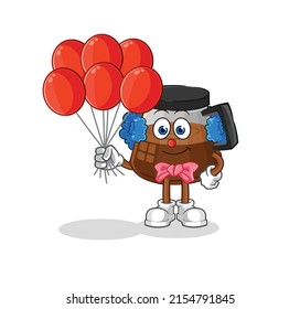 coffee machine clown with balloons vector. cartoon character