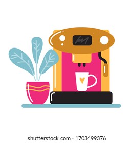 Coffee machine collection isolated on white background. Flat design vector illustration.