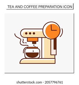  Coffee machine color icon. Small electrical machine for making fresh hot drinks. Steeping time. Tea and coffee preparation concept. Isolated vector illustration