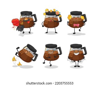 coffee machine comedy set character. cartoon mascot vector