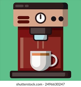Máquina de café con una taza de café 3d Ilustración vectorial colorida