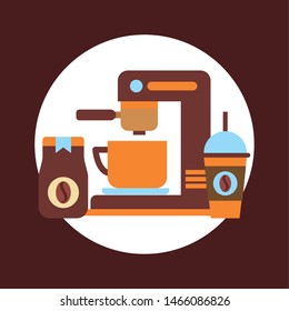 Coffee machine and cup design, Drink breakfast beverage bakery restaurant and shop theme Vector illustration