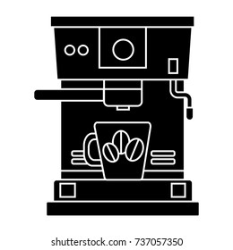 coffee machine with coffee cup icon, vector illustration, black sign on isolated background