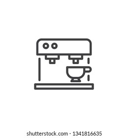 Coffee machine with cup line icon. linear style sign for mobile concept and web design. Coffee maker outline vector icon. Symbol, logo illustration. Pixel perfect vector graphics
