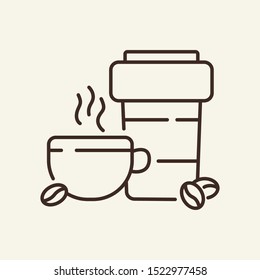 Coffee machine and cup line icon. Beverage, hot, coffee bean. Restaurant business concept. Vector illustration can be used for topics like business, catering trade, cuisine