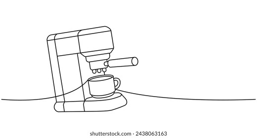 Coffee machine with cup one line continuous drawing. Hand drawn elements for cafe menu, coffee shop. Vector linear illustration.