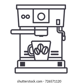 coffee machine with cup vector line icon, sign, illustration on background, editable strokes