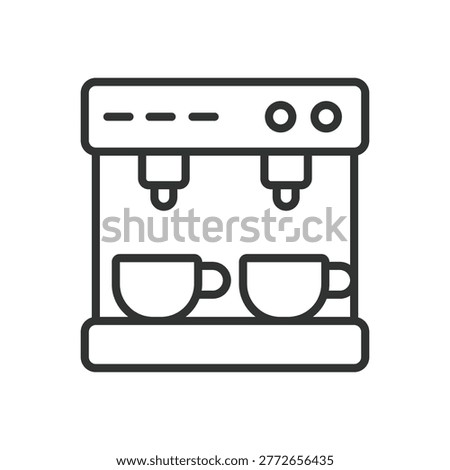 Coffee machine cups icon in line design. espresso preparation cafe equipment beverage on white background vector. coffee machine editable stroke icon