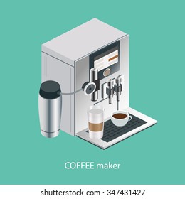 coffee machine with cups. Vector isometric illustration 