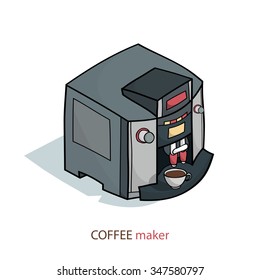 coffee machine with cups. Vector isometric illustration
