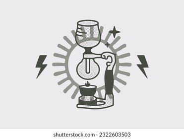 Coffee machine custom graphic with sun and flash