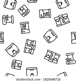 Coffee Machine Device Vector Seamless Pattern Thin Line Illustration