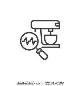 Coffee machine diagnostic line icon. linear style sign for mobile concept and web design. Mixer and magnifying glass outline vector icon. Symbol, logo illustration. Vector graphics