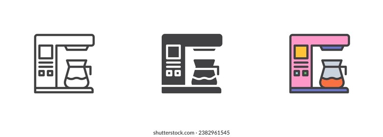 Coffee machine different style icon set. Line, glyph and filled outline colorful version, outline and filled vector sign. Symbol, logo illustration. Vector graphics