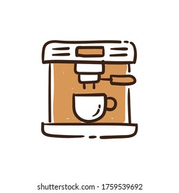 Kaffeemaschinendoodle-Symbol Outline Stil handgezeichnet Illustration. Brauereicafeteria Symbol.
