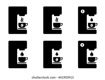 coffee machine drip equipment black icons set on white background