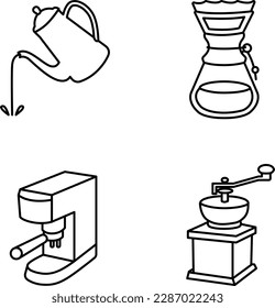  Coffee machine, drip, grainder outline vector icons