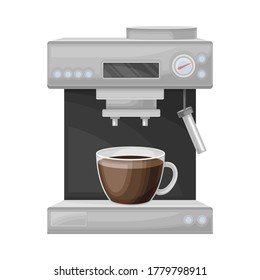 Coffee Machine with Dripping Drink in Cup Vector Illustration