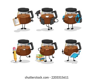 coffee machine education set character. cartoon mascot vector