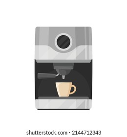 Coffee Machine, Espresso or Cappuccino Maker With Cup and Mug for Milk. Professional Full Automatic Barista Equipment for Cafe or Bar, Isolated Kitchen Appliance Cartoon Vector Illustration, Icon