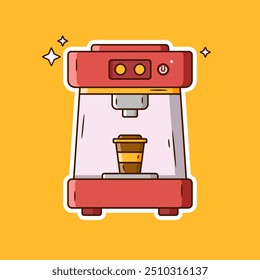 Coffee machine espresso and coffee cup cartoon illustration. Food and drink icon design concept