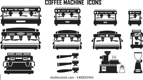 coffee, machine,  espresso, cup, kitchen  illustration flat icons. mono vector symbol 