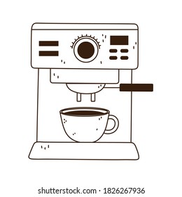 coffee machine espresso and cup line icon style vector illustration