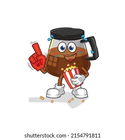 coffee machine fan with popcorn illustration. character vector