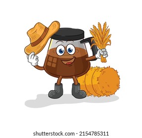 coffee machine farmer mascot. cartoon vector