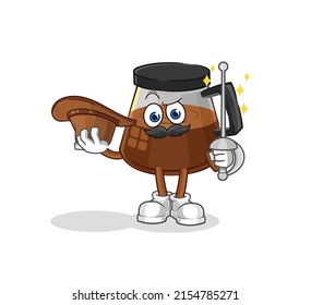 coffee machine fencer character. cartoon mascot vector