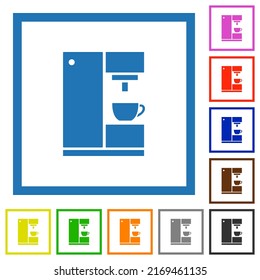 Coffee machine flat color icons in square frames on white background