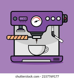 Coffee Machine Flat editorial Outline bar espresso coffee machine vector icon for web design isolated EPS 10