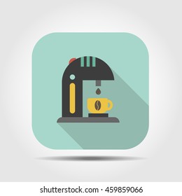 coffee machine flat icon with long shadow, vector illustration