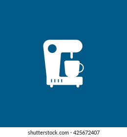 Coffee Machine Flat Icon On Blue Background