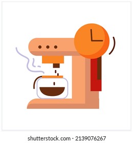  Coffee machine flat icon. Small electrical machine for making fresh hot drinks. Tea and coffee preparation concept. Color vector illustration