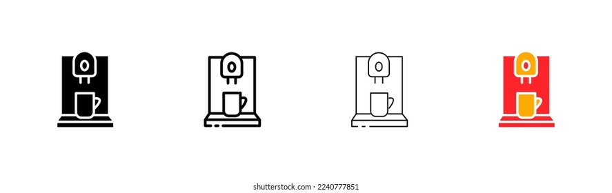 Coffee machine flat icons set. Package, grain, boiling water, coffee, drink, coffee house, conversation, espresso, coffee grounds, cappuccino, nature. food concept. Vector flat and black line icon set