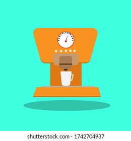 Coffee machine flat illustration. Сup with cappuccino.