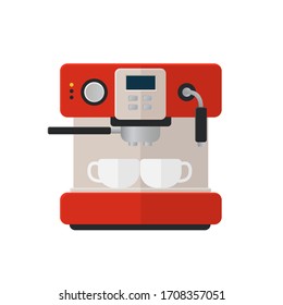 Coffee machine flat illustration. Front view of coffee machine. Vector. 