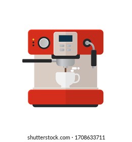 Coffee machine flat illustration. Front view of coffee machine. Vector. 