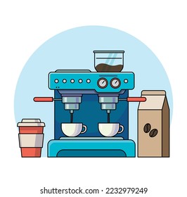 Coffee machine flat illustration. Front view of coffee machine. Vector.