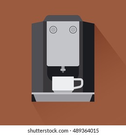 Coffee machine flat modern icon with shadow. Vector illustration