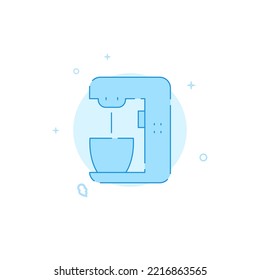 Coffee machine, food processor vector icon. Flat illustration. Filled line style. Blue monochrome design. Editable stroke. Adjust line weight.