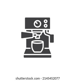 Coffee machine front view vector icon. filled flat sign for mobile concept and web design. Coffee machine with cup glyph icon. Symbol, logo illustration. Vector graphics
