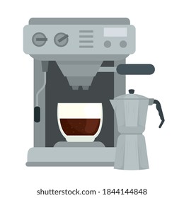 coffee machine with glass cup and french press design of drink caffeine breakfast and beverage theme Vector illustration