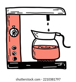coffee machine hand drawing doodle illustration.Kitchen utensil . Vector illustration