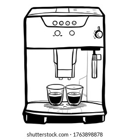 Coffee machine hand drawn vector illustration isolated on white background 