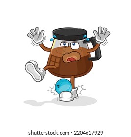 coffee machine hiten by bowling cartoon. cartoon mascot vector