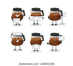 coffee machine holding board group character. mascot vector