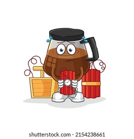 máquina de café con carácter dinamita. vector de mascota de dibujos animados