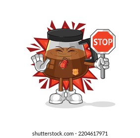 Coffee Machine Holding Stop Sign. Cartoon Mascot Vector